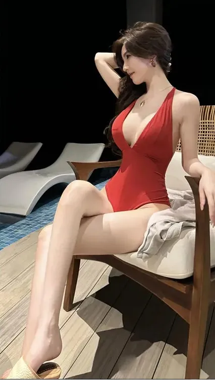 红色服装户外座椅造型照片